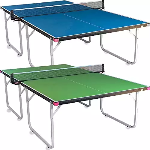 Butterfly Compact 19 Ping Pong Table - Foldable Table Tennis Table with Wheels - Regulation Size Ping Pong Table with Detachable Net Included - Ships Assembled, Green